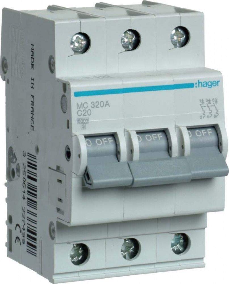 Automātiskais Slēdzis Hager MC320A 3-Polu, 20A