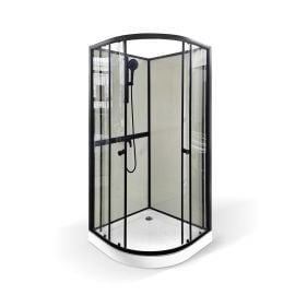 Gotland Krista 80x80cm H=200cm Shower Cabin SW909, Back White, Transparent Glass, Black Profile, Low Tray, Roofless, 441530 | Shower cabines | prof.lv Viss Online