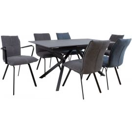 Стол и 6 стульев для гостиной Home4You Eddy, черный (K103434) | Наборы для столовой | prof.lv Viss Online