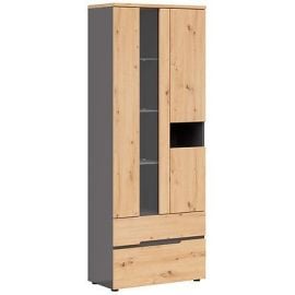 Black Red White Memphis Display Cabinet, 38x75x197cm, Black/Oak (S545-REG1W2D2S/20/8-GF/DASN) | Living room furniture | prof.lv Viss Online