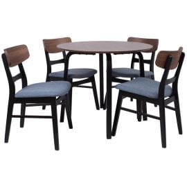 Home4you Mia Dining Room Set Table + 4 Chairs, Black/Brown (K20394) | Dining room sets | prof.lv Viss Online