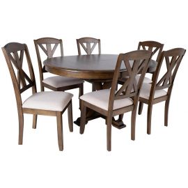 Home4you James Dining Room Set Table + 6 Chairs, Brown/Grey (K14231) | Dining room sets | prof.lv Viss Online