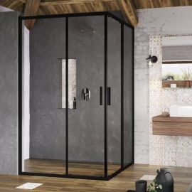 Ravak Blix 100cm H=195cm BLRV2K-100 Square Shower Enclosure Transparent Black (1 side) (X1XMA0300Z1) | Shower cabines | prof.lv Viss Online