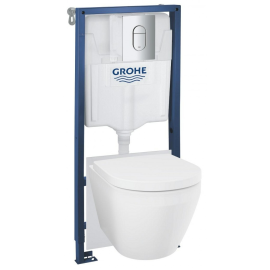 Iebūvējamais Tualetes Pods Grohe EuroCeramic Triple Vortex ar SC vāku, rāmi Rapid SL/QR, Arena Cosmo hromēta poga, stiprinājumi, blīve (102514SH00) | Система инсталляции для подвесного унитаза (комплекты) | prof.lv Viss Online