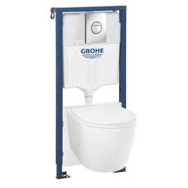 Iebūvējamais Tualetes Pods Grohe Start Round Rimless ar SC vāku, rāmi Rapid SL, Sail hromēta poga, stiprinājumi, blīve (103846SH00) | Система инсталляции для подвесного унитаза (комплекты) | prof.lv Viss Online