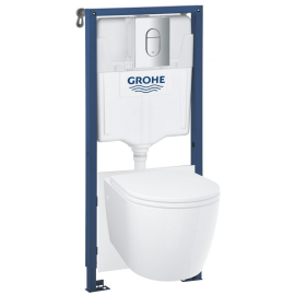 Iebūvējamais Tualetes Pods Grohe BauCeramic Rimless ar SC vāku, rāmi Rapid SL, Arena Cosmopolitan hromēta poga, stiprinājumi, blīve (103849SH00) | Система инсталляции для подвесного унитаза (комплекты) | prof.lv Viss Online