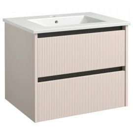 Мебель для ванной комнаты Raguvos Baldai Urban 61,5x46,5 см с раковиной и шкафчиком с черным алюминиевым профилем, кашмир серый/белый (201133106)