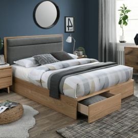 Двуспальная кровать Home4You Blossom 160x200 см, без матраса, тёмно-серый/дуб | Двуспальные кровати | prof.lv Viss Online