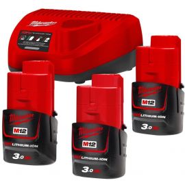 Milwaukee M12 NRG-303 Charger 12V + Batteries Li-ion 3x12V, 3Ah (4933459207) | Batteries and chargers | prof.lv Viss Online