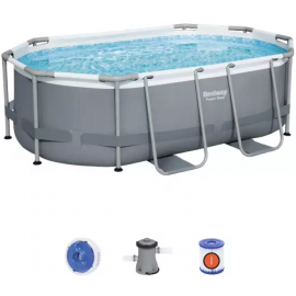 Bestway Power Steel Frame Pool with Water Filter 305x200x84cm White/Grey (380027) | Swimming pools | prof.lv Viss Online