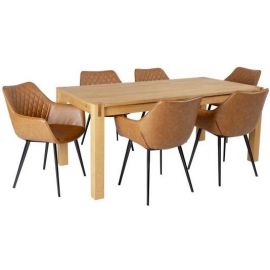 Стол и комплект из 6 стульев Home4You Chicago New для гостиной Светло-коричневый/Дуб/Черный (K840013) | Наборы для столовой | prof.lv Viss Online