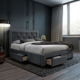 Глянцевая двуспальная кровать Home4You 160x200 см, без матраса, серого цвета | Двуспальные кровати | prof.lv Viss Online