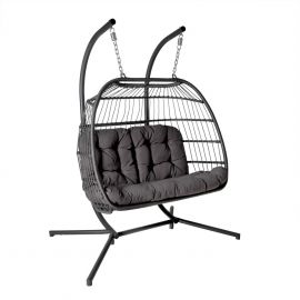 Home4You Garden Swing Chair YOYO 2-seater 152x107xH198cm, plastic wicker, grey (28073) | Hanging swing chairs | prof.lv Viss Online