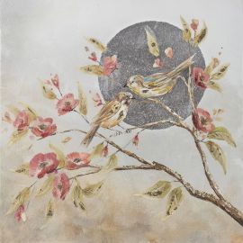 Картина маслом Home4You 60x60 см, птицы на ветке, бежевая (87011) | Предметы интерьера | prof.lv Viss Online