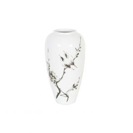 Home4You YOKO Vase D14xH26cm, ceramic, white/black, bird on branch (84408) | Interior items | prof.lv Viss Online