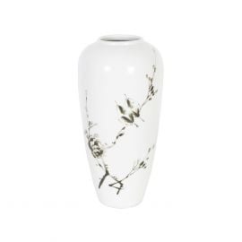 Home4You YOKO Vase D17xH35cm, ceramic, white/black, birds on branch (84409) | Vases | prof.lv Viss Online