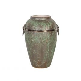 Home4You LEON Vase D20xH30cm, ceramic, antique-green, ornaments - lion head (84413) | Vases | prof.lv Viss Online