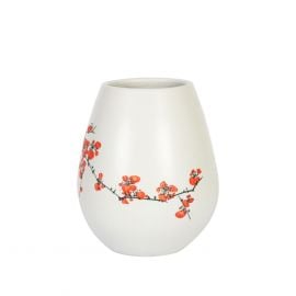 Home4You YOKO Vase D18xH21cm, ceramic, white/red flowers (85127) | Vases | prof.lv Viss Online