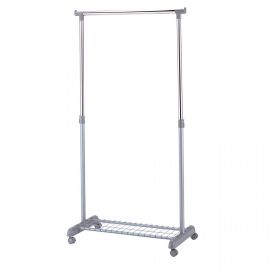 Home4You Clothes Rack FRANK with Shoe Shelf on Wheels, 83x43xH93.5-168cm, Silver-Chrome (12984) | Clothes racks and hangers | prof.lv Viss Online