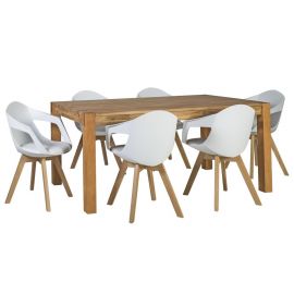 Home4You Chicago Dining Room Set, Table + 6 chairs, 180x90x76cm, White, Natural (K271683) | Dining room sets | prof.lv Viss Online