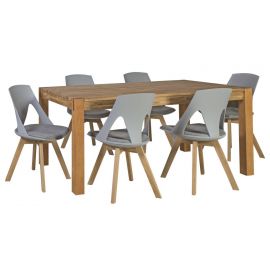 Home4You Chicago Dining Room Set, Table + 6 chairs, 180x90x76cm, Natural, Grey (K271685) | Dining room sets | prof.lv Viss Online