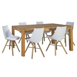 Home4You Chicago Dining Room Set, Table + 6 chairs, 180x90x76cm, White, Natural (K271681) | Dining room sets | prof.lv Viss Online