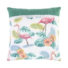 Декоративная подушка Home4You WAIKIKI 45x45 см с рисунком растений и фламинго, 50% хлопок, 50% полиэстер (P0069232) | Декоративные подушки | prof.lv Viss Online