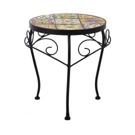 Home4You Flower Pot Stand MOROCCO D30xH35cm, mosaic surface with colorful motifs, black metal frame (38683) | Flower pedestals | prof.lv Viss Online
