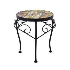 Home4You Flower Pot Stand MOROCCO D25xH30cm, mosaic surface with colorful motifs, black metal frame (38684) | Flower pedestals | prof.lv Viss Online