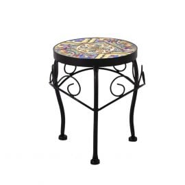 Home4You Flower Pot Stand MOROCCO D20xH25cm, mosaic surface with colorful motifs, black metal frame (38685) | Interior items | prof.lv Viss Online