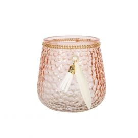 Home4You LULU Candle Holder D9xH10cm, pink, with feathers (84832) | Candle holders | prof.lv Viss Online