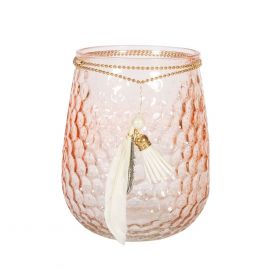 Home4You LULU Candle Holder D12xH14cm, pink, with feathers (84834) | Candle holders | prof.lv Viss Online