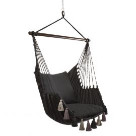 Home4You Garden Swing Chair TASSEL BLACK 130x127cm, fabric: 100% cotton (20650) | Hanging swing chairs | prof.lv Viss Online