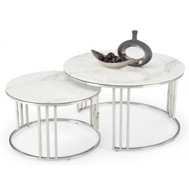 Столик для кофе Halmar Mercury 2, комплект из 80x80x45 см, белый/серебристый | Журнальные столики | prof.lv Viss Online