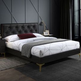 Двуспальная кровать Home4You Poem 160x200 см с матрасом, тёмно-серого цвета (K28894) | Двуспальные кровати | prof.lv Viss Online