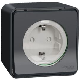 Schneider Electric Mureva Styl Surface-Mounted Socket Outlet 1-way, With Lid, IP55, Grey (MUR36034)