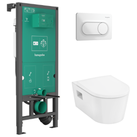 Iebūvējamais Tualetes Pods Hansgrohe EluPura Original S Ar SC/QR Vāku, Rāmi iFrame, Original S Poga, Balts (Kk Elupura Original Aquachannel) | Iebūvējamie tualetes podu rāmji - komplekti | prof.lv Viss Online