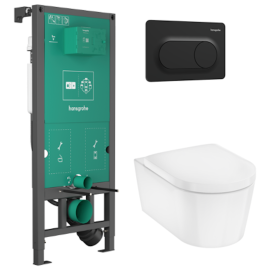 Iebūvējamais Tualetes Pods Hansgrohe EluPura S Ar SC/QR Vāku, Rāmi iFrame, Original S Poga, Balts/Melns (Kk Elupura Aquafall Bl) | Iebūvējamie tualetes podu rāmji - komplekti | prof.lv Viss Online