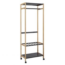 Home4You Clothes Rack FOREST 60x38xH170cm, on Wheels, 3 Shelves, Steel/Wood, Black/Natural (13963) | Clothes racks and hangers | prof.lv Viss Online