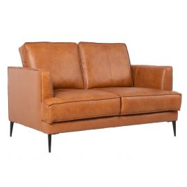 Диван из натуральной кожи Home4You Leo, несъемные подушки, 136x86 см, коричневый (16786) | Мягкая мебель | prof.lv Viss Online