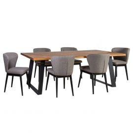 Комплект для столовой Home4You Rotterdam, Стол + 6 стульев, 220x100x75см, Натуральный (K18112) | Наборы для столовой | prof.lv Viss Online