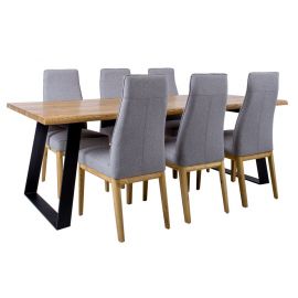 Комплект для столовой Home4You Rotterdam, Стол + 6 стульев, 220x100x75см, Натуральный (K181124) | Наборы для столовой | prof.lv Viss Online