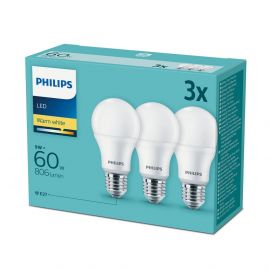 LED Spuldze Philips 9W (60W) 806lm A60 E27 230V 2700K, 3gab | Spuldzes | prof.lv Viss Online