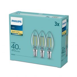 Philips LED bulb 4.3W (40W) 470lm B35 E14 230V 2700K, 3pcs | Philips | prof.lv Viss Online