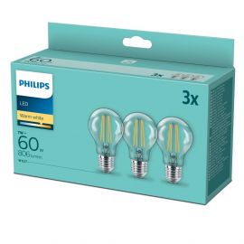 Philips LED Bulb 7W (60W) 806lm A60 230V 2700K, 3-Pack | Philips | prof.lv Viss Online