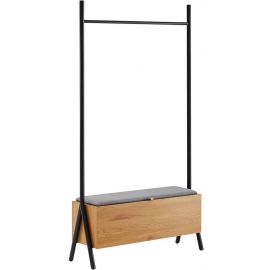 Шкаф для одежды Home4You Aalborg 32x97x180 см с зеркалом, черный/дуб (45095) | Стойки для одежды и вешалки | prof.lv Viss Online