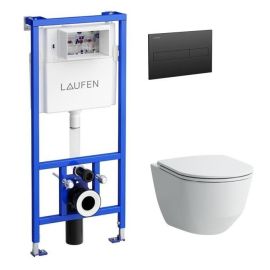 Laufen Pro New Komplekts 4-in-1 Piekaramais tualetes pods ar montāžas rāmi, Rimfree, Soft Close Vāks Balts (KK PRO RIMLESS SLIM BL) | Laufen | prof.lv Viss Online