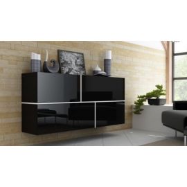 Halmar Goya Chest of Drawers, 40x170x80cm Black (CAMA-COMMODE-GOYA-BLACK/BLACK GLOSS/WHITE) | Living room furniture | prof.lv Viss Online