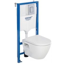 Grohe Built-in Toilet Bowl Serel with Soft Close Seat and Mounting Frame (h=1130mm), Skate Cosmo Chrome Flush Plate (39468000) | Built-in wc frames and buttons | prof.lv Viss Online
