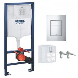 Grohe Rapid SL 38528001 Concealed Toilet Frame + chrome button (39501000) | Wall-mounted toilet mounting element | prof.lv Viss Online